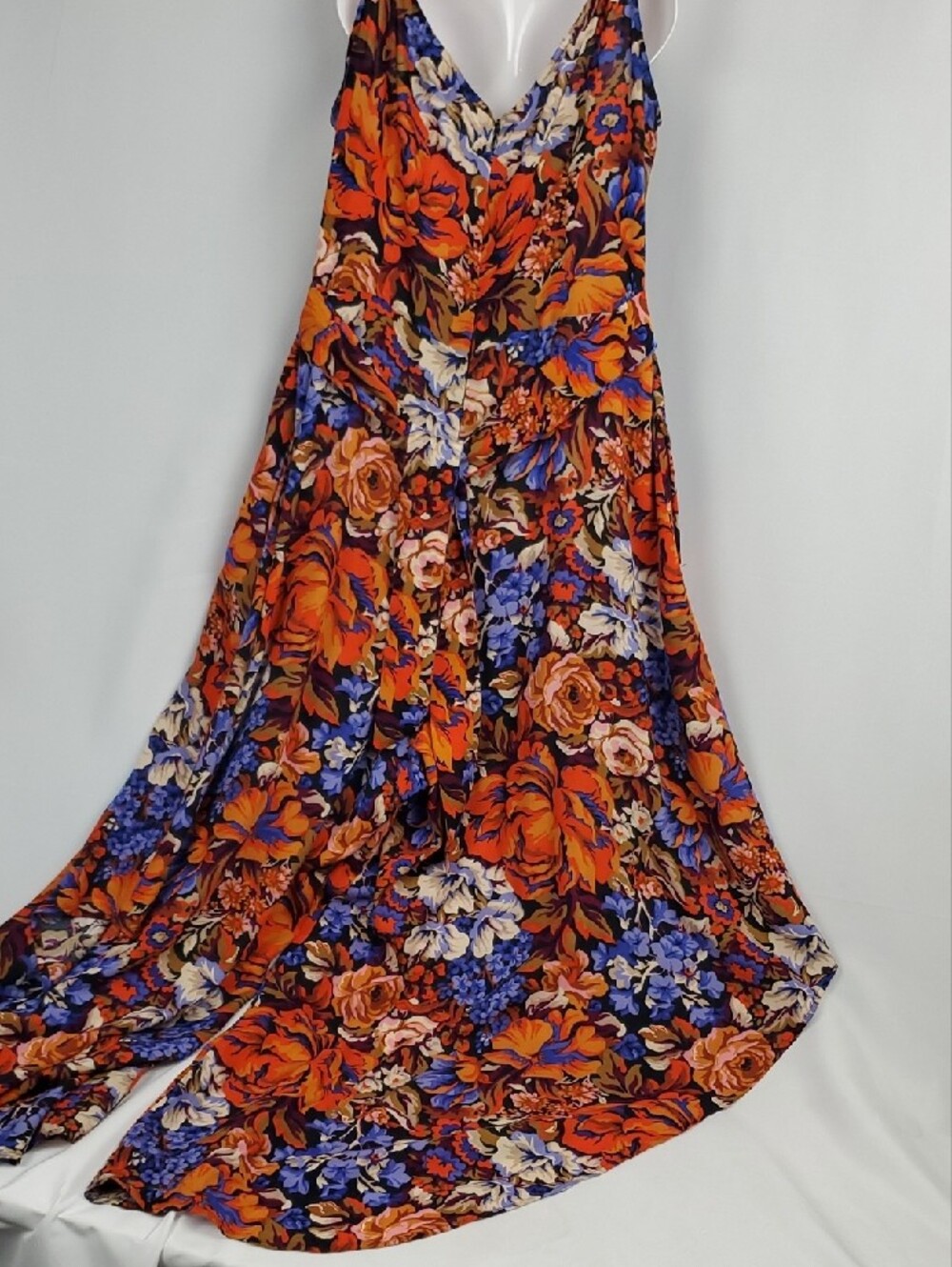 MSK Orange Floral Halter Wide-Leg Jumpsuit with Blue Accents - Picture 9 of 10